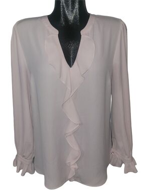 Laura Women's Ruffle V-Neck Long Sleeve Blouse In A Light Pink Size 10